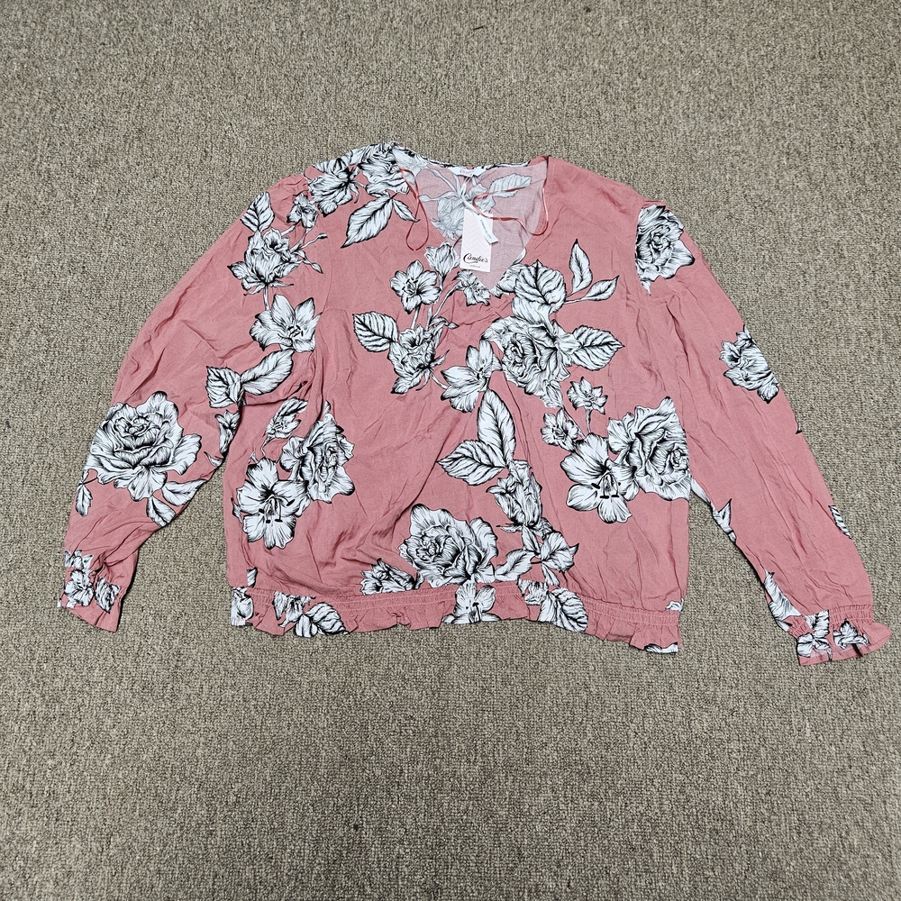 Lucky Brand Coral Pink Floral V-Neck Long Sleeve Blouse
